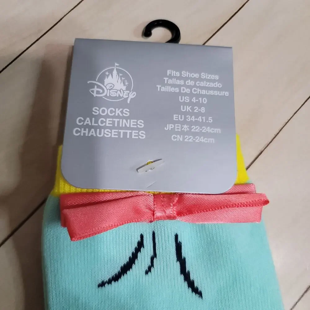 Disney Park Lilo & Stitch Scrump Aqua Green Yellow Socks with Pink Bow